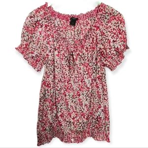 Ann Taylor Satin Popover Short Sleeve Smocked Boho Peasant Blouse Small